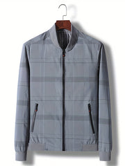 Plaid Windbreaker Jacket Men's Casual Zipper Coat
