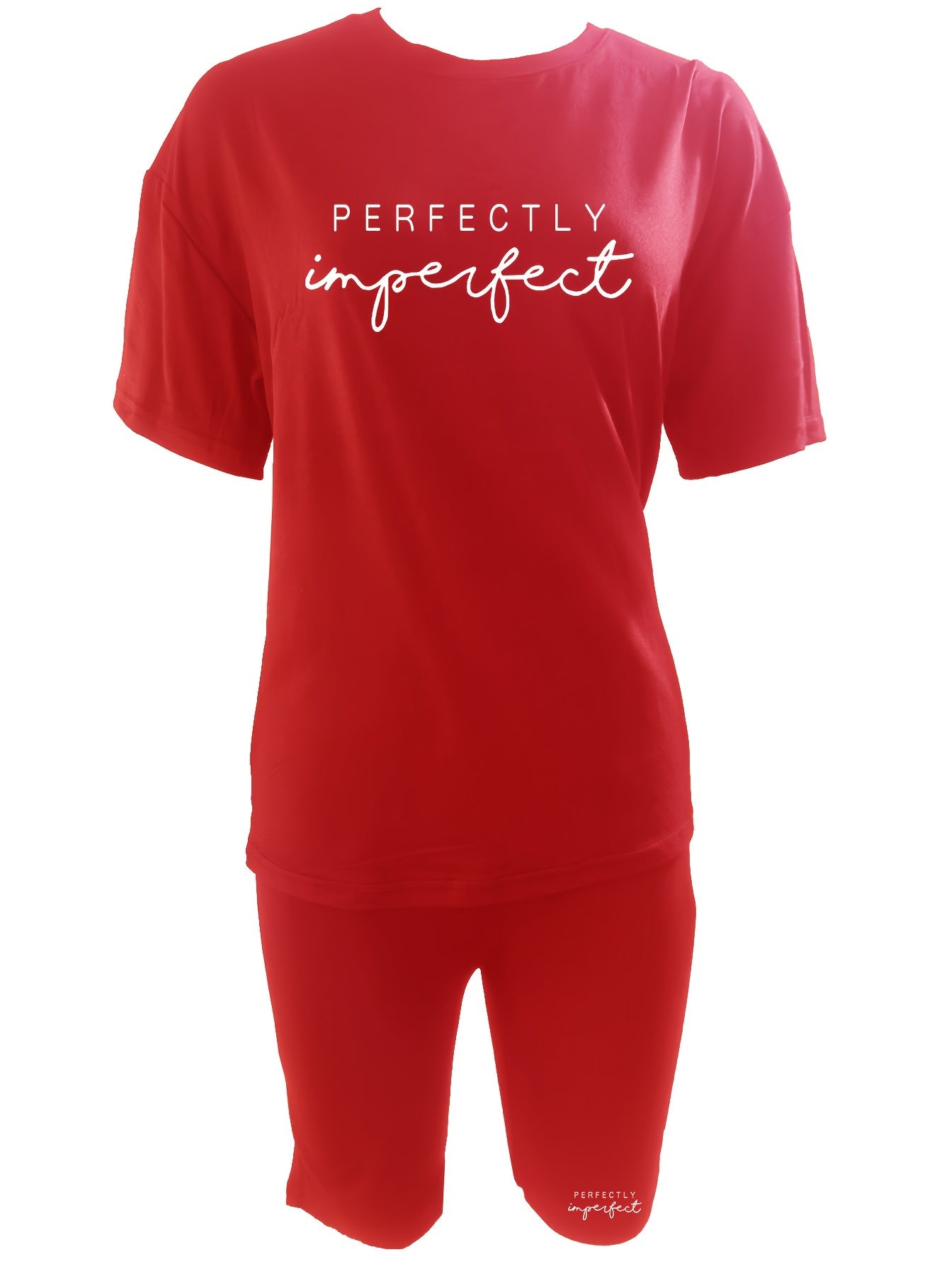 Letter Print 2pc Set Casual T shirt & Biker Shorts Outfits Women's Clothing