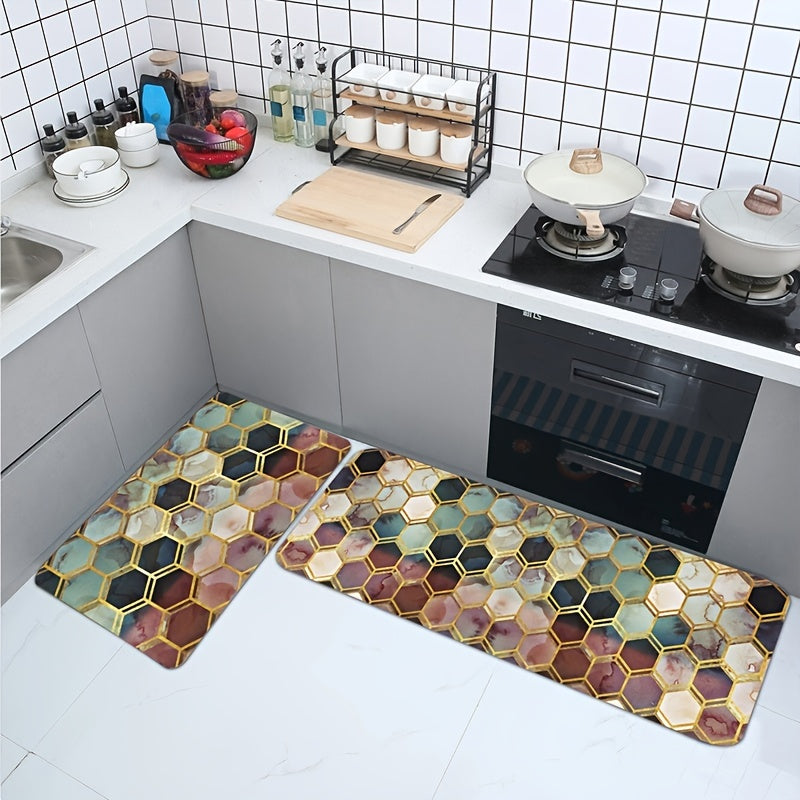 Hexagon Pattern Floor Mat Modern Kitchen Rug Indoor Carpet Colorful