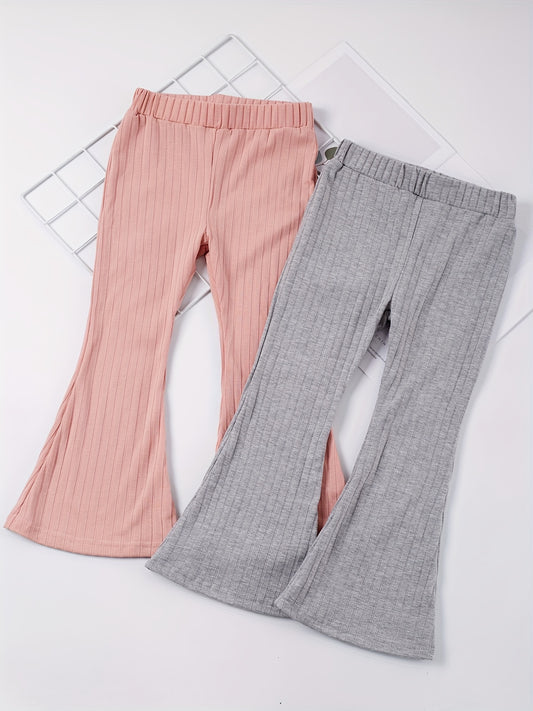 2pcs Toddler Girls Ribbed Knit Flared Pants Elastic Waist Kids Summer Clothes