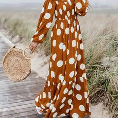 Plus Size Polka Dot Lantern Sleeve Smock Dress