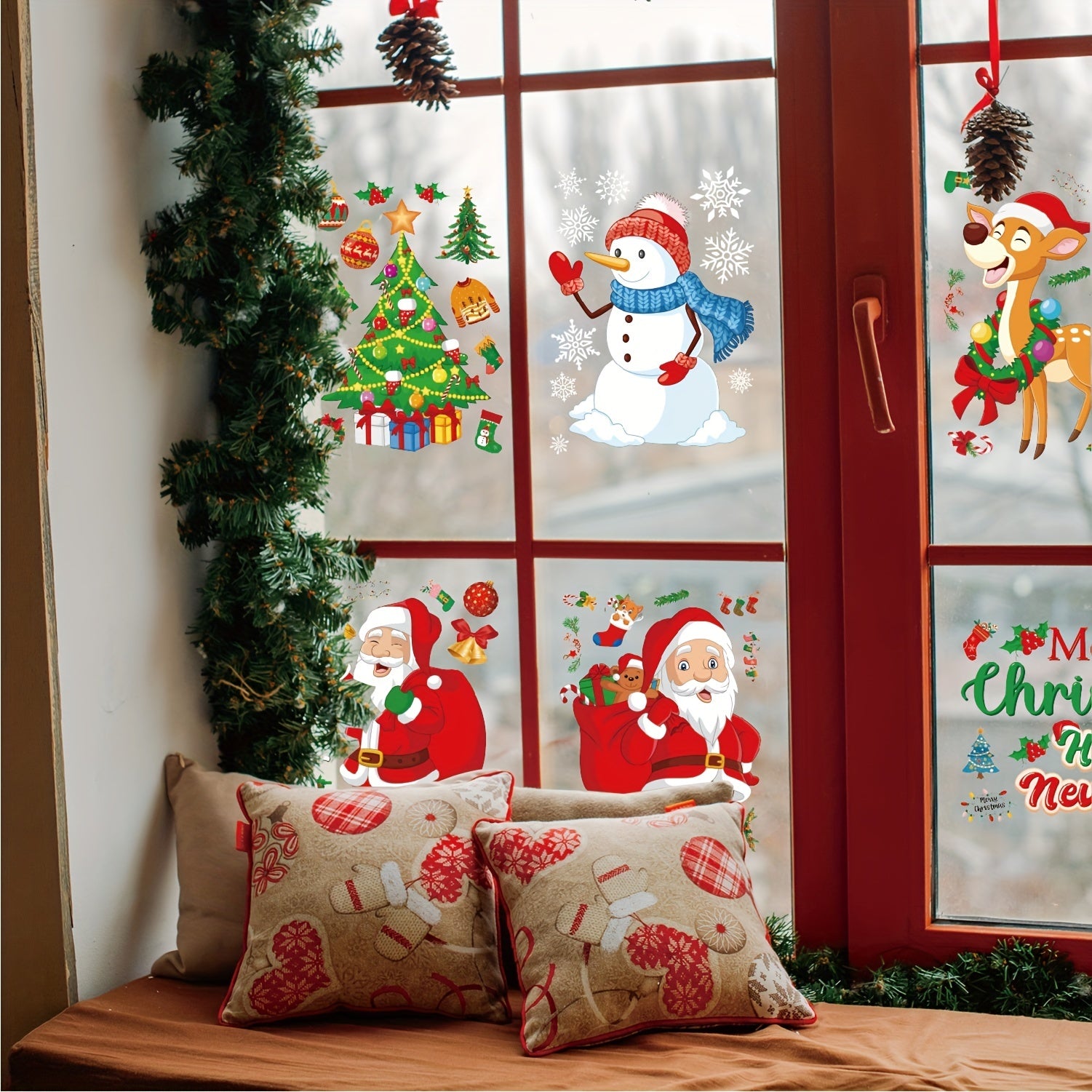 6pcs Christmas Window Wall Stickers Self-adhesive Removable Decor