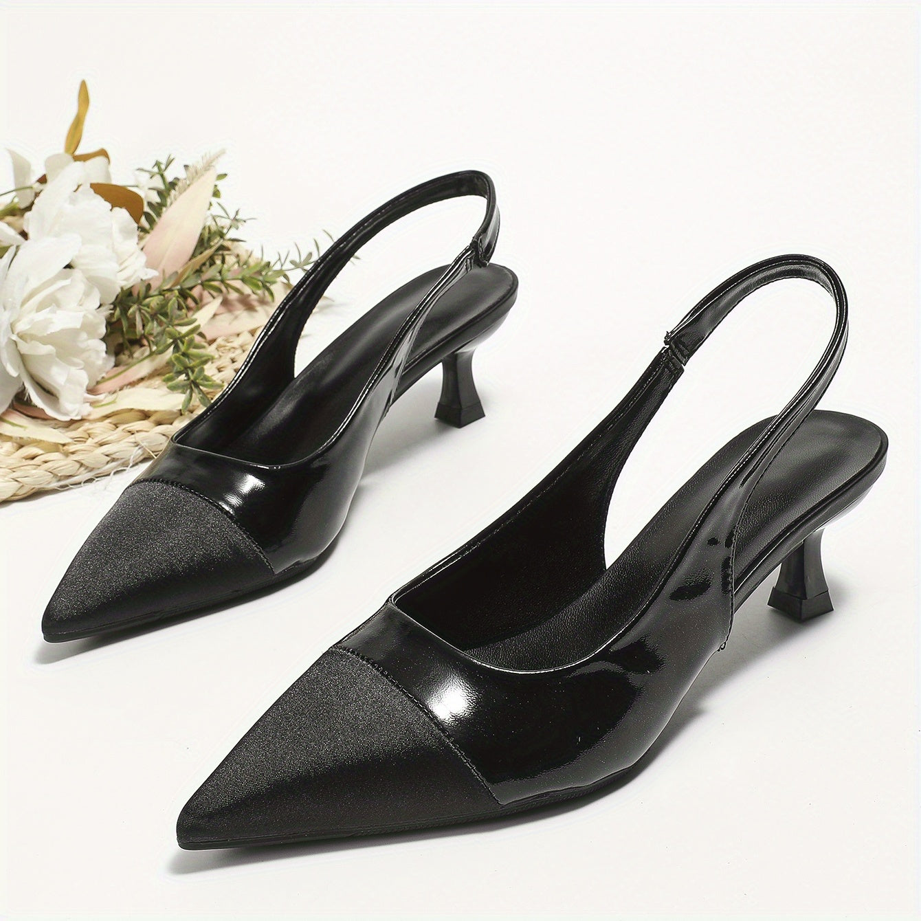 Women's Cap Toe Kitten Heels Slingback Sandals