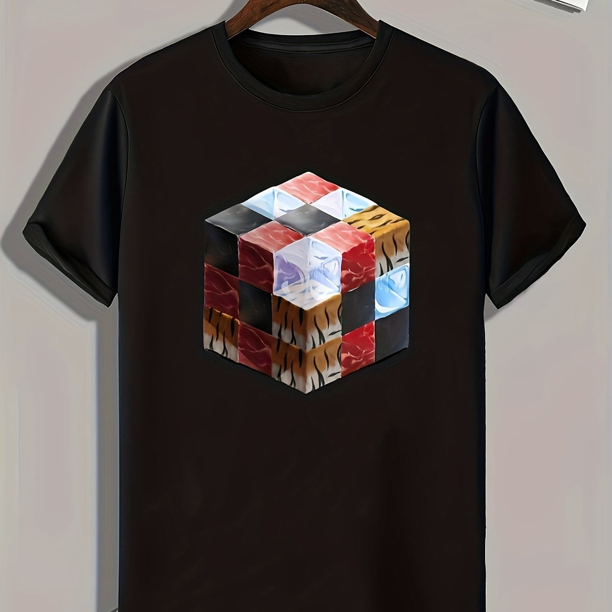 Cube Print Men's Graphic T Shirt for Summer