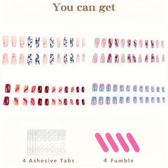 96 Pcs Marble Print Ballerina Press On Nails, Purple Hues