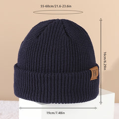 W Patch Knitted Beanie Casual Woolen Hat