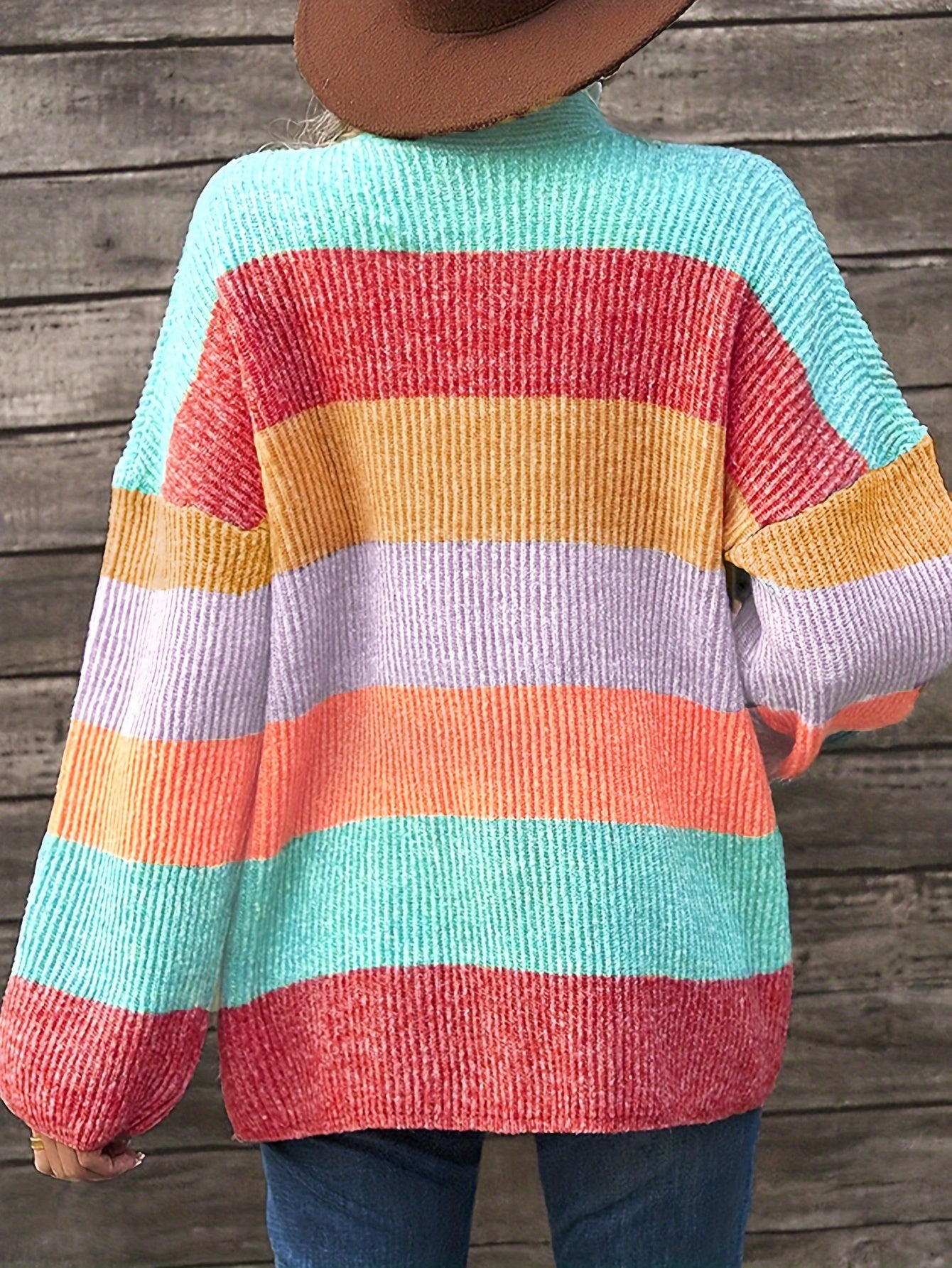  Colorblock Long Sleeve Cardigan