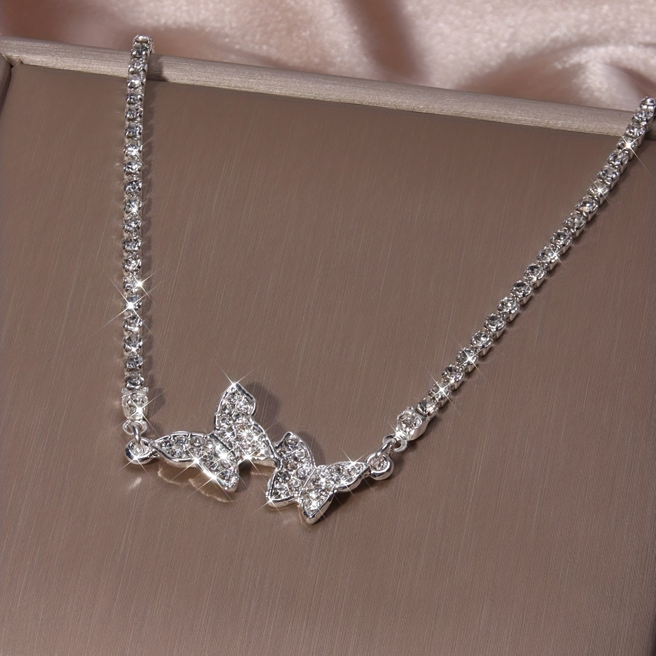 Rhinestone Butterfly Claw Chain Necklace
