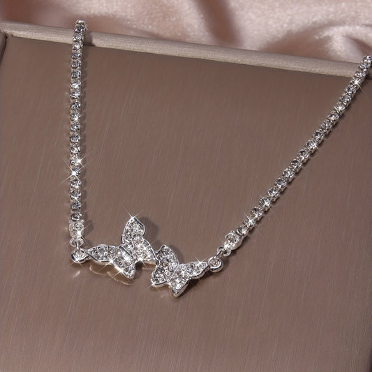 Rhinestone Butterfly Claw Chain Necklace
