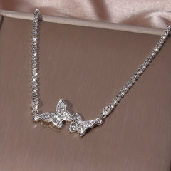 Rhinestone Butterfly Claw Chain Necklace