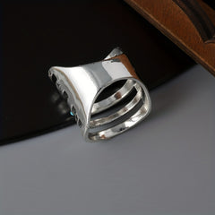 Vintage Wide Ring 925 Silver Plated Turquoise Inlaid Hollow Design