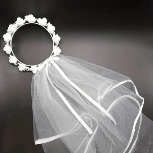 Rose Headband Long Veil Hair Accessory