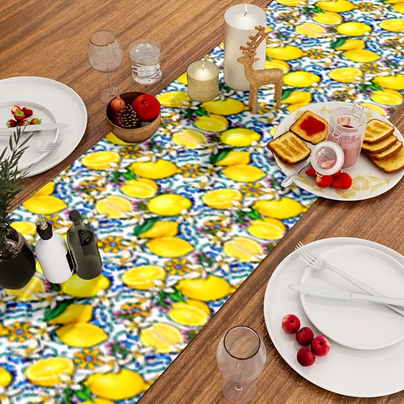 Summer Lemon Pattern Table Runner Farmhouse Linen for Party Wedding