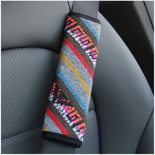 Ethnic Wind Linen Car Seat Belt Shoulder Pad Protective Cover