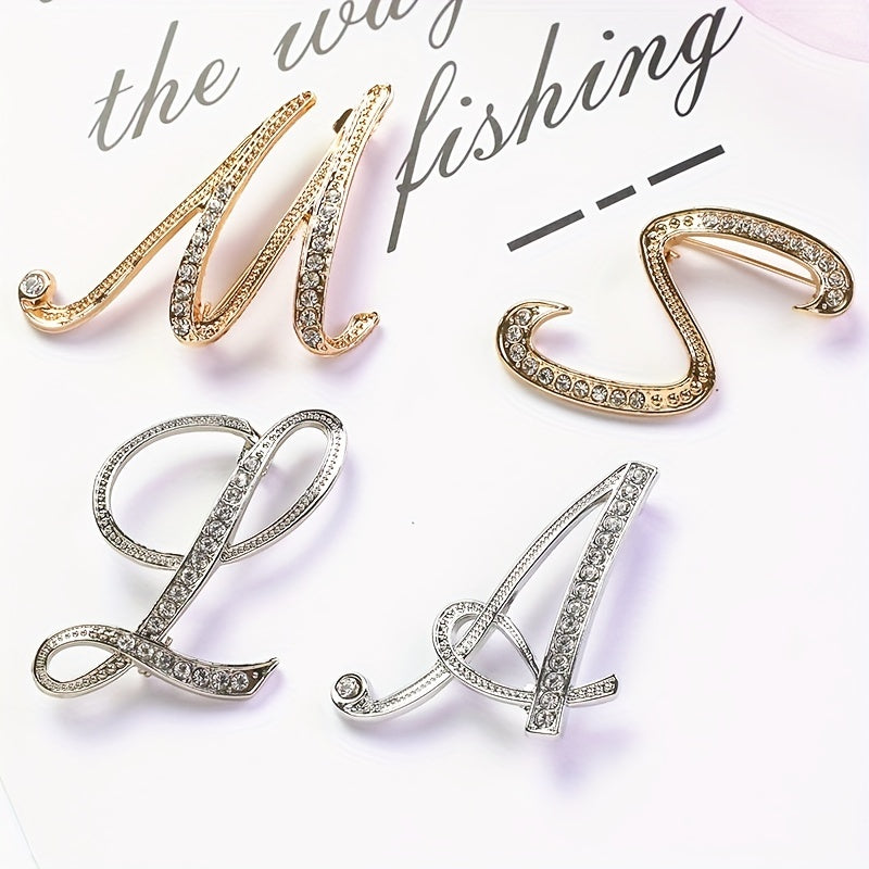 Rhinestone Letter Brooch Pin Alloy Diamond Inlaid Corsage Jewelry