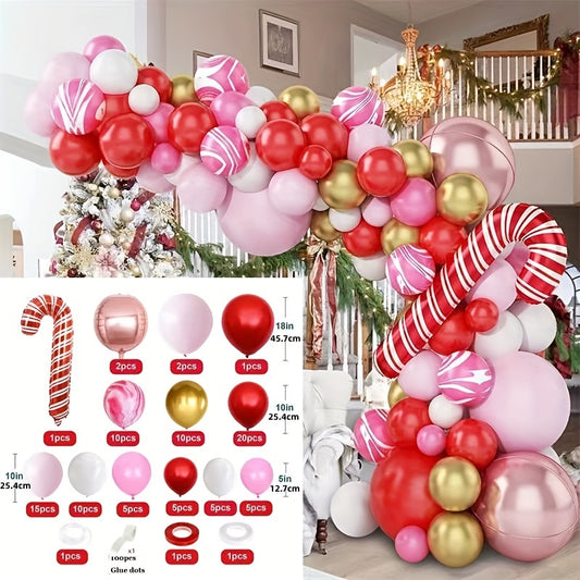 Christmas Balloon Garland Kit Red Golden Balloons Candy Cane Foil Balloons
