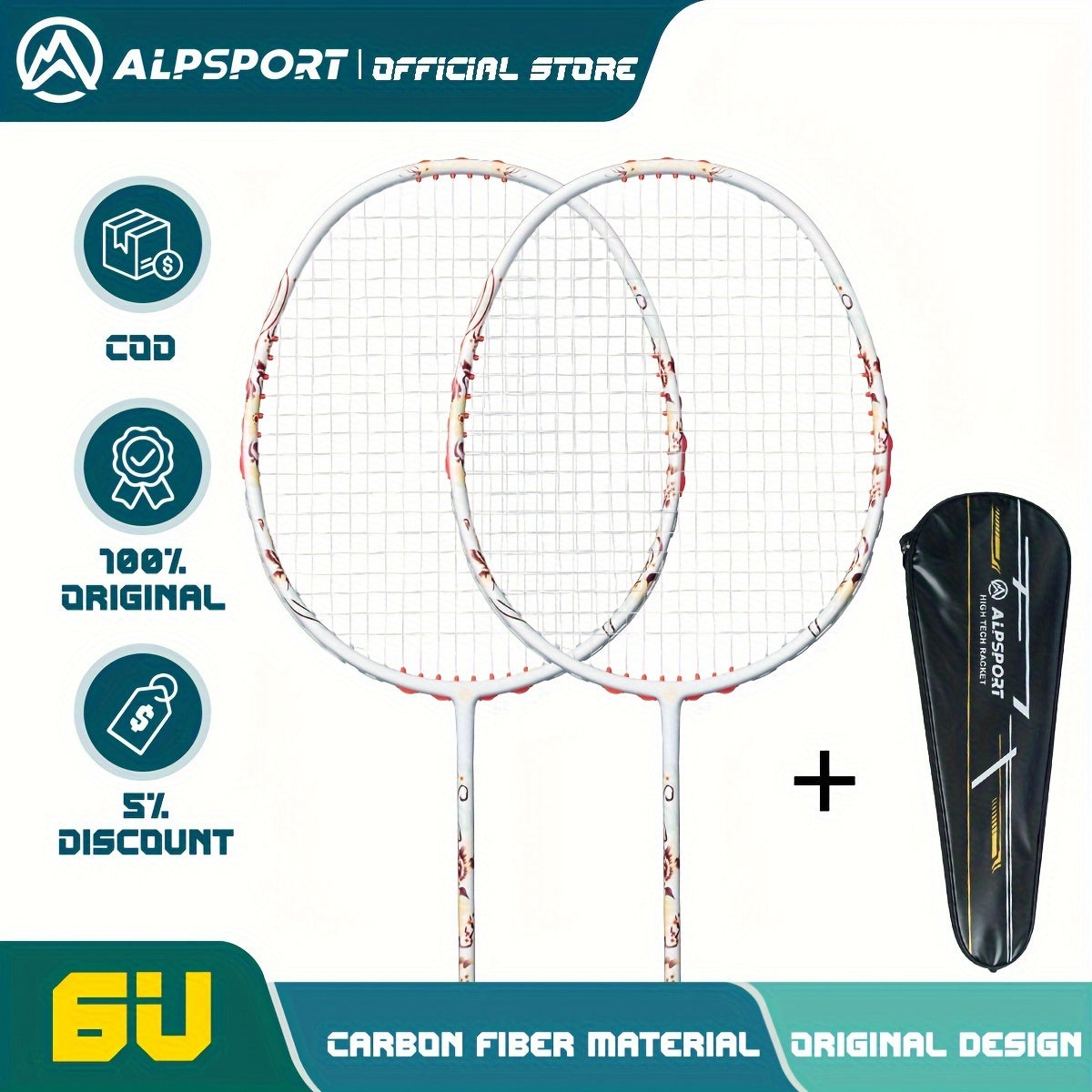 14 51KG Badminton Racket Full Carbon Racquet 2 Rackets Bag 1 Racket Box