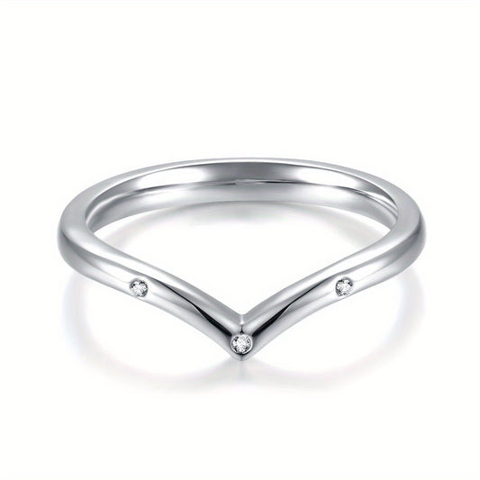 925 Sterling Silver V Ring with Cubic Zirconia | V Symbol Victory | Girls Gift