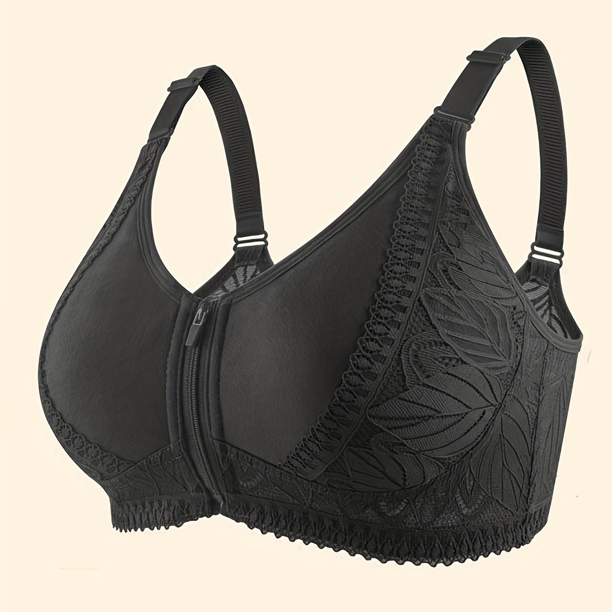 Leaf Pattern Lace Comfy Bras Front Zip Intimates Women's Lingerie