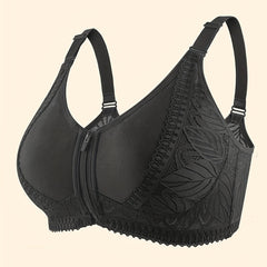 Leaf Pattern Lace Comfy Bras Front Zip Intimates Women's Lingerie
