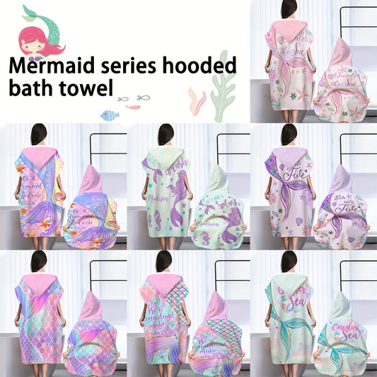 Mermaid Printed Hooded Bathrobe Soft Microfiber Towel