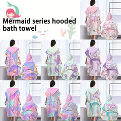 Mermaid Printed Hooded Bathrobe Soft Microfiber Towel