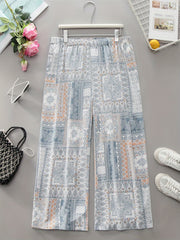  Boho Pants Women's Plus Paisley Print Straight Leg Pant