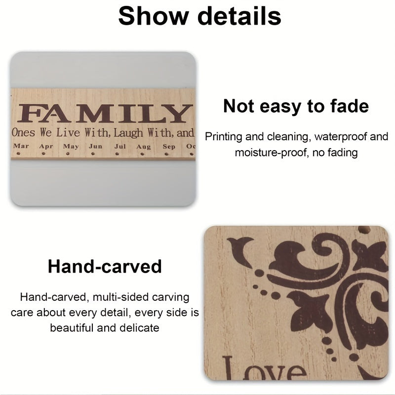 Wooden Family Birthday Calendar Wall Hanging Reminder with Labels