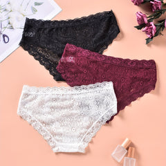 3pcs Floral Lace Briefs Comfy & Breathable Intimates Panties Women's Lingerie