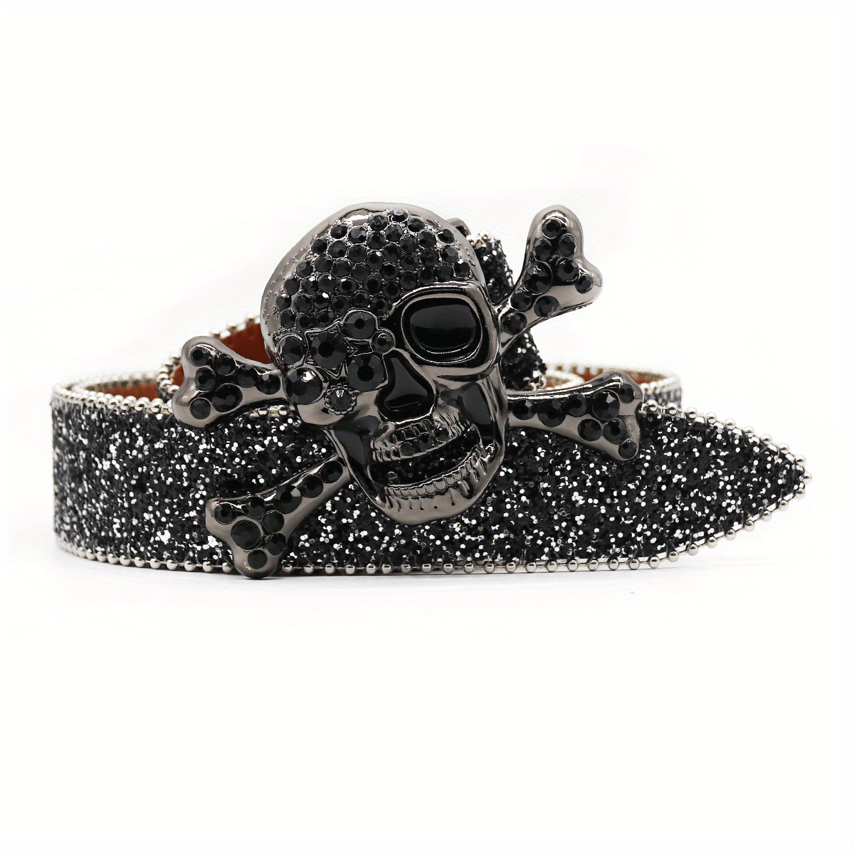 Skull Buckle Sequin Belt Hip Hop Bling Bling PU Leather Belt