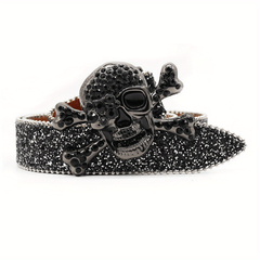 Skull Buckle Sequin Belt Hip Hop Bling Bling PU Leather Belt