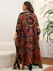  Boho Kimono Paisley Print Batwing Sleeve Maxi Cover Up