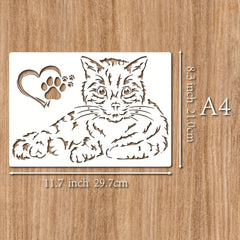 4pcs Cat Painting Stencils A4 Size Reusable Template