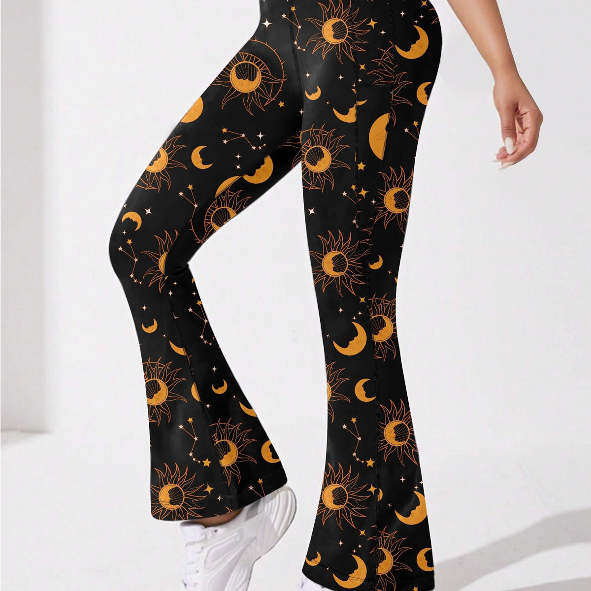 Moon & Star Print Flared Yoga Pants High Stretch Sports Trouser
