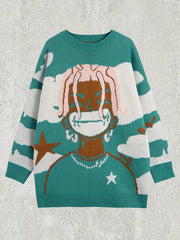  Y2k Sweater Women's Plus Figure Print Long Sleeve Round Neck Sweater