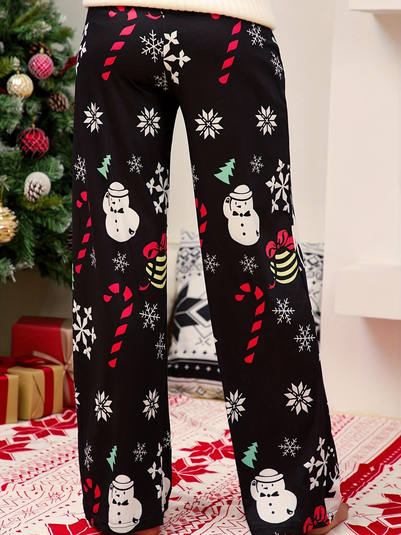  Christmas Pants Women's Plus Gift & Snowflake Print Elastic Drawstring