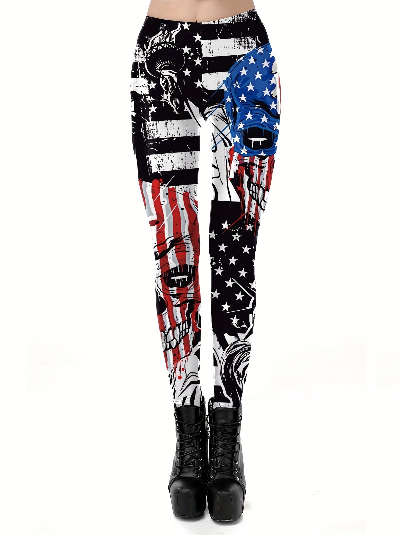 Graphic Print Skinny Leggings Casual Stretchy Leggings