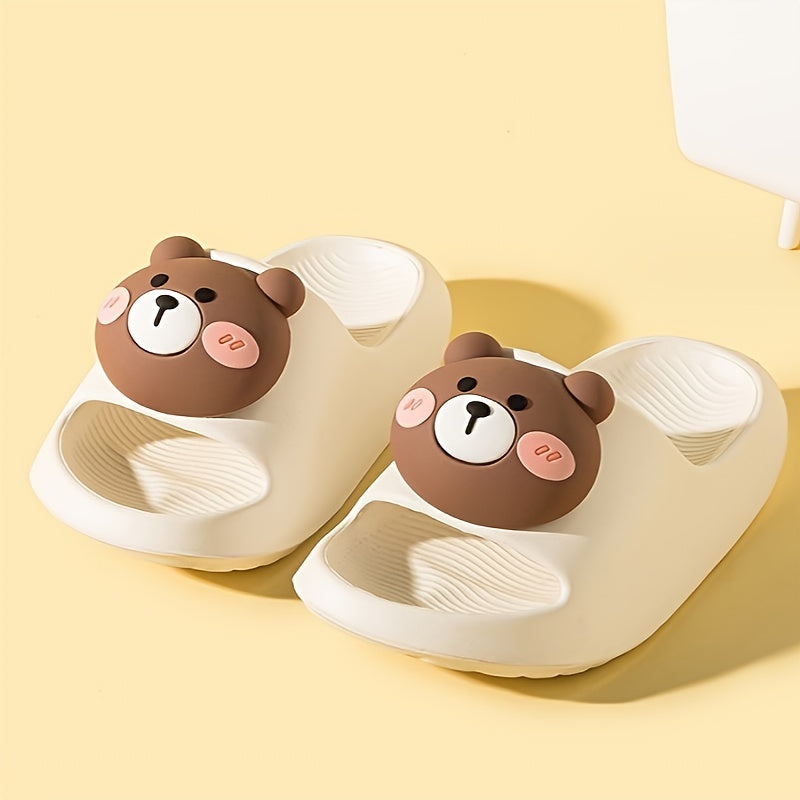 Cartoon Bear Open Toe Slippers For Girls - Lightweight Non Slip Indoor Slippers