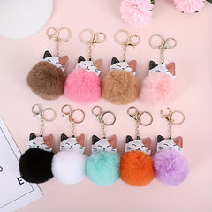 Cat Pom Plush Keychain Cartoon Animal Bag Key Chain Keyring Ornament