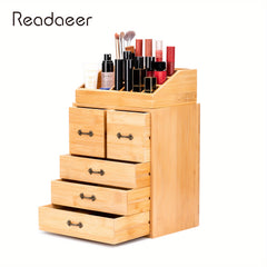 Bamboo Makeup Organizer with Drawers for Cosmetic Storage