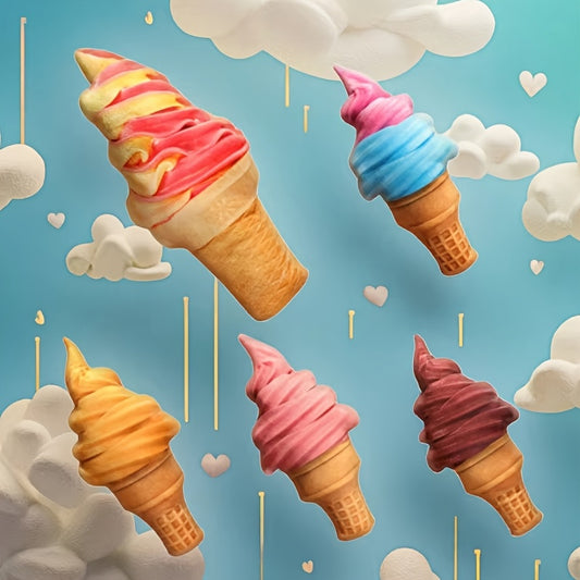 Set of 5 Cartoon Ice Cream Cone Plush Dolls - Realistic Toy for Kids