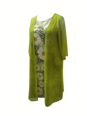 Women's Plus Floral Print Dress & Sheer Cardigan Set