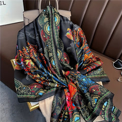 Vintage Phoenix Tree Print Satin Silk Scarf