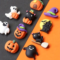 10pcs Halloween Resin Ornaments Charms Spider Skull Pumpkin Bat DIY Craft Decor