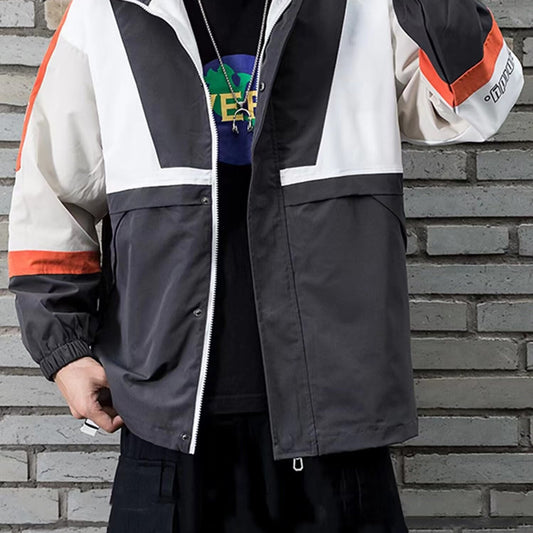 Men's Hooded Windbreaker Jacket Patchwork Contrast