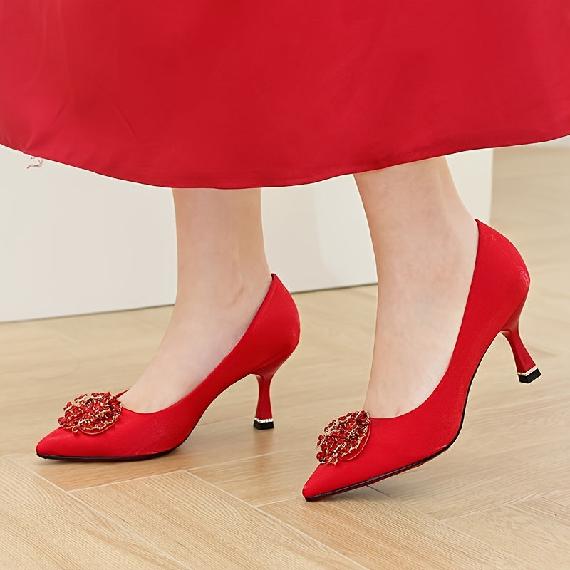 Rhinestone Pointed Toe High Heels Slip On Stiletto Pumps