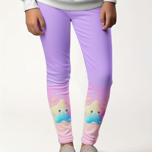 Gradient Star Graphic Leggings Girls Thick Leggings For Spring Fall Winter