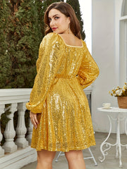 Women's Plus Glitter Sequins Lantern Sleeve Party Dress