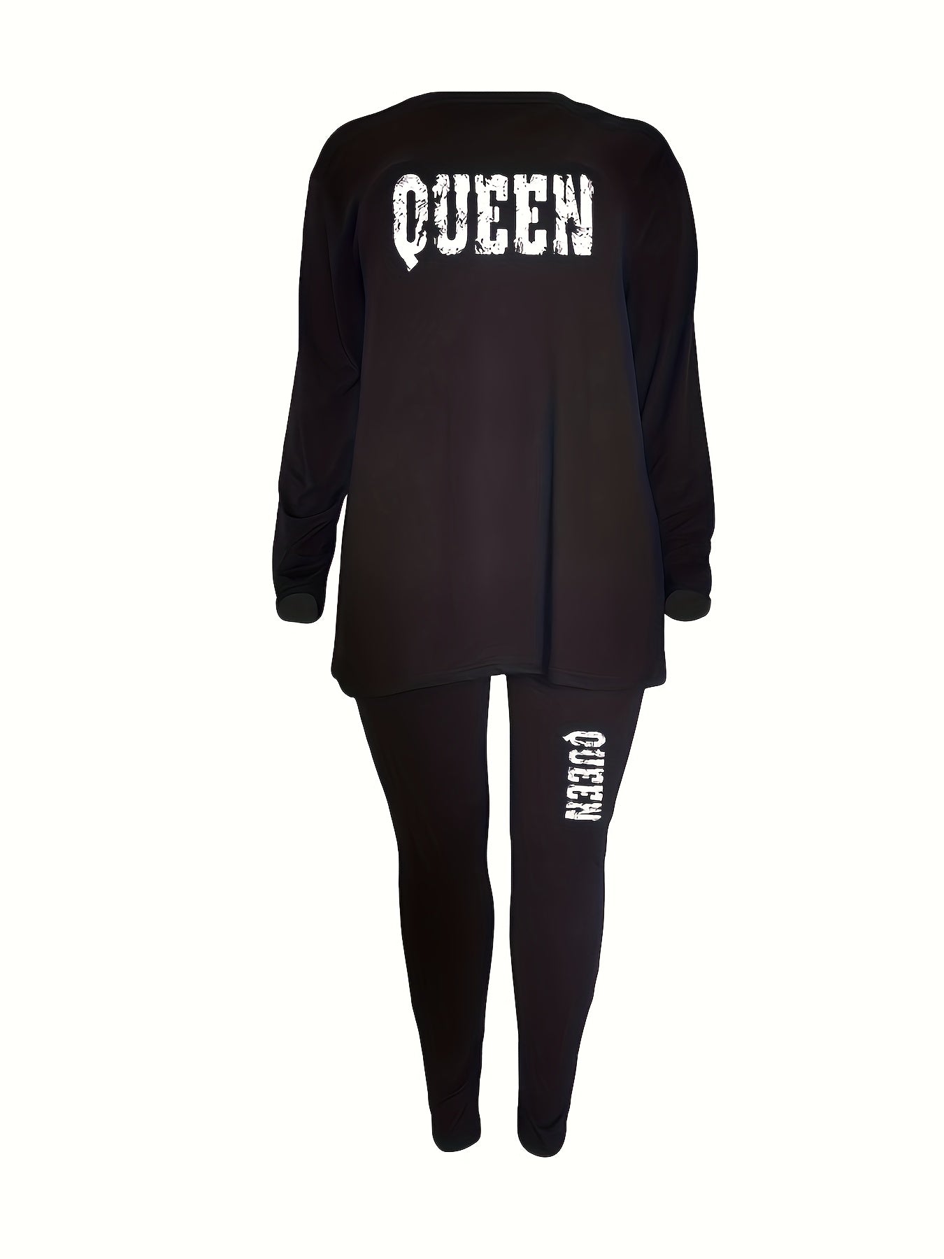 Women's Plus Size Letter Print Long Sleeve Top & Leggings Casual Outfit Set