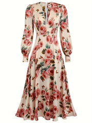  Floral Print Lantern Sleeve Maxi Dress